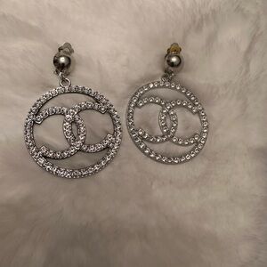 Silver Crystal Logo Earrings